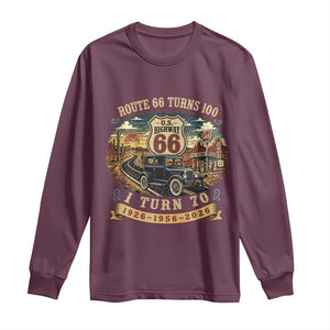 Route Highway 66 Turns 100 I Turn 70 Long Sleeve Shirt Vintage 1956 Road Sign Antique Car Lover 70th Birthday Gift