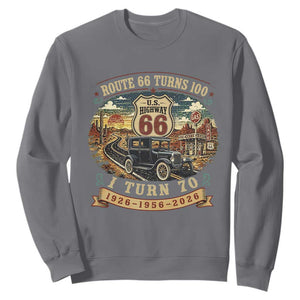 Route Highway 66 Turns 100 I Turn 70 Sweatshirt Vintage 1956 Road Sign Antique Car Lover 70th Birthday Gift