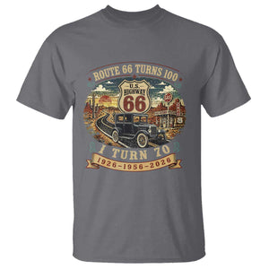 Route Highway 66 Turns 100 I Turn 70 T Shirt Vintage 1956 Road Sign Antique Car Lover 70th Birthday Gift