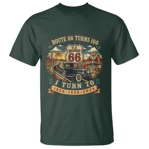 Route Highway 66 Turns 100 I Turn 70 T Shirt Vintage 1956 Road Sign Antique Car Lover 70th Birthday Gift