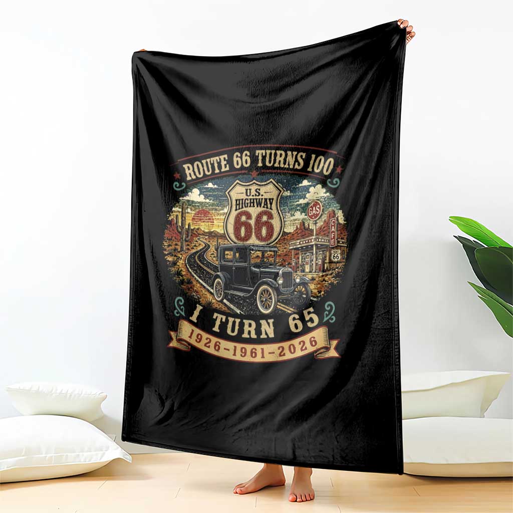 Route Highway 66 Turns 100 I Turn 65 Throw Blanket Vintage 1961 Road Sign Antique Car Lover 65th Birthday Gift