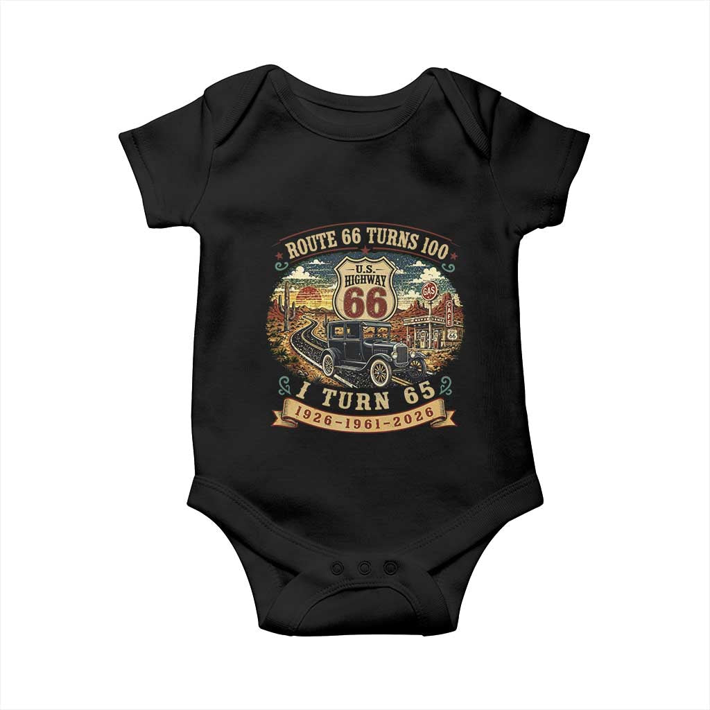 Route Highway 66 Turns 100 I Turn 65 Baby Onesie Vintage 1961 Road Sign Antique Car Lover 65th Birthday Gift