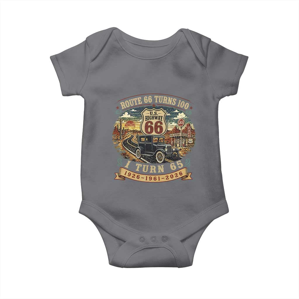 Route Highway 66 Turns 100 I Turn 65 Baby Onesie Vintage 1961 Road Sign Antique Car Lover 65th Birthday Gift