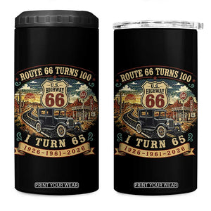Route Highway 66 Turns 100 I Turn 65 4 in 1 Can Cooler Tumbler Vintage 1961 Road Sign Antique Car Lover 65th Birthday Gift
