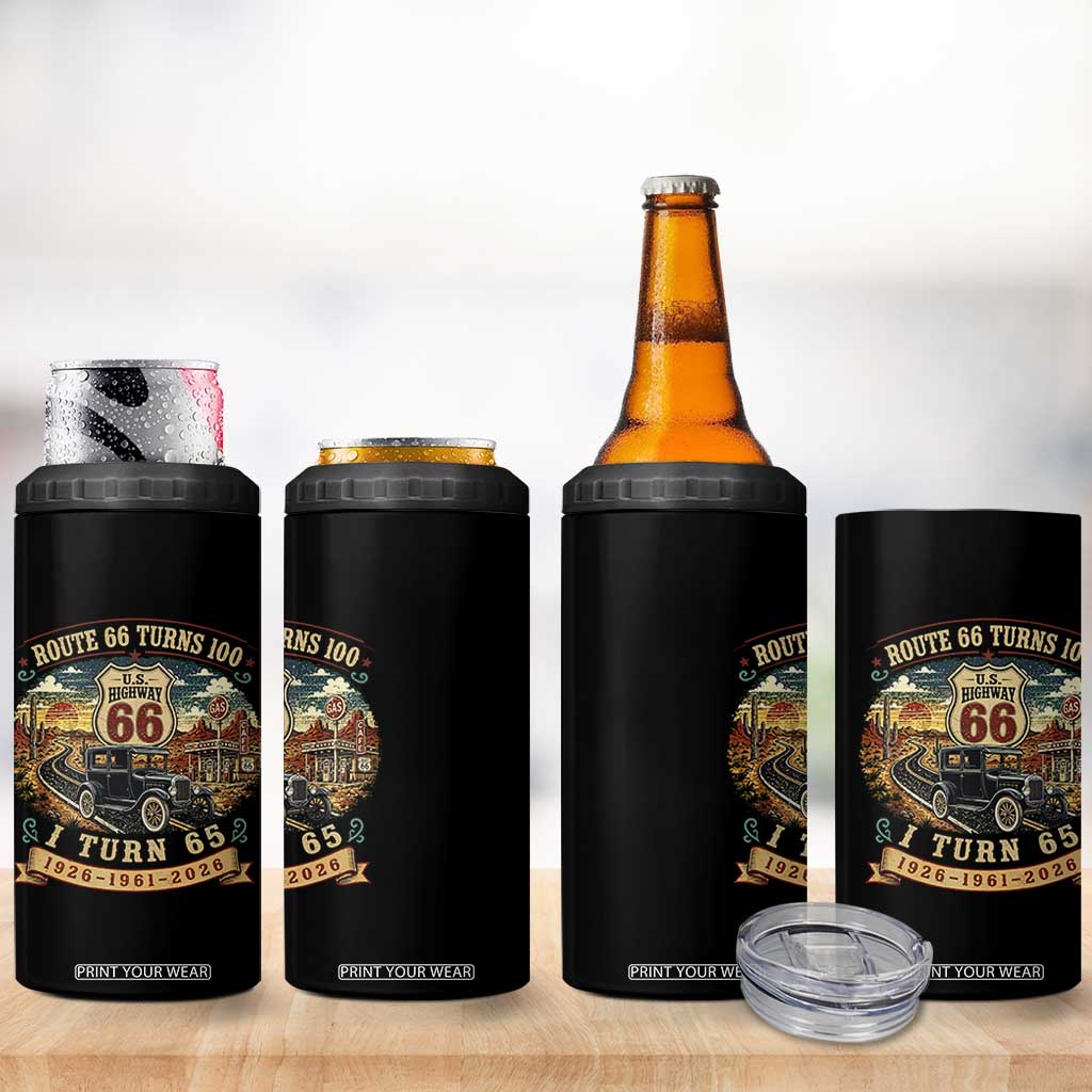 Route Highway 66 Turns 100 I Turn 65 4 in 1 Can Cooler Tumbler Vintage 1961 Road Sign Antique Car Lover 65th Birthday Gift