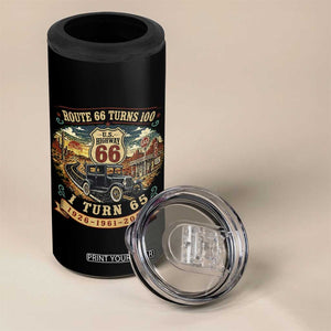 Route Highway 66 Turns 100 I Turn 65 4 in 1 Can Cooler Tumbler Vintage 1961 Road Sign Antique Car Lover 65th Birthday Gift