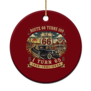 Route Highway 66 Turns 100 I Turn 65 Ceramic Ornament Vintage 1961 Road Sign Antique Car Lover 65th Birthday Gift