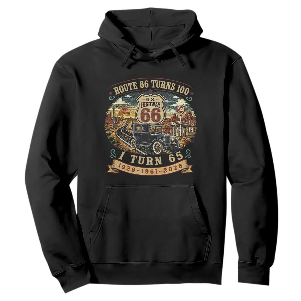 Route Highway 66 Turns 100 I Turn 65 Hoodie Vintage 1961 Road Sign Antique Car Lover 65th Birthday Gift