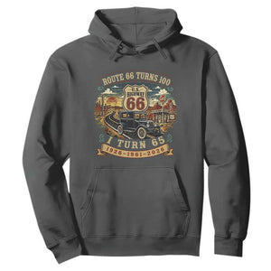 Route Highway 66 Turns 100 I Turn 65 Hoodie Vintage 1961 Road Sign Antique Car Lover 65th Birthday Gift