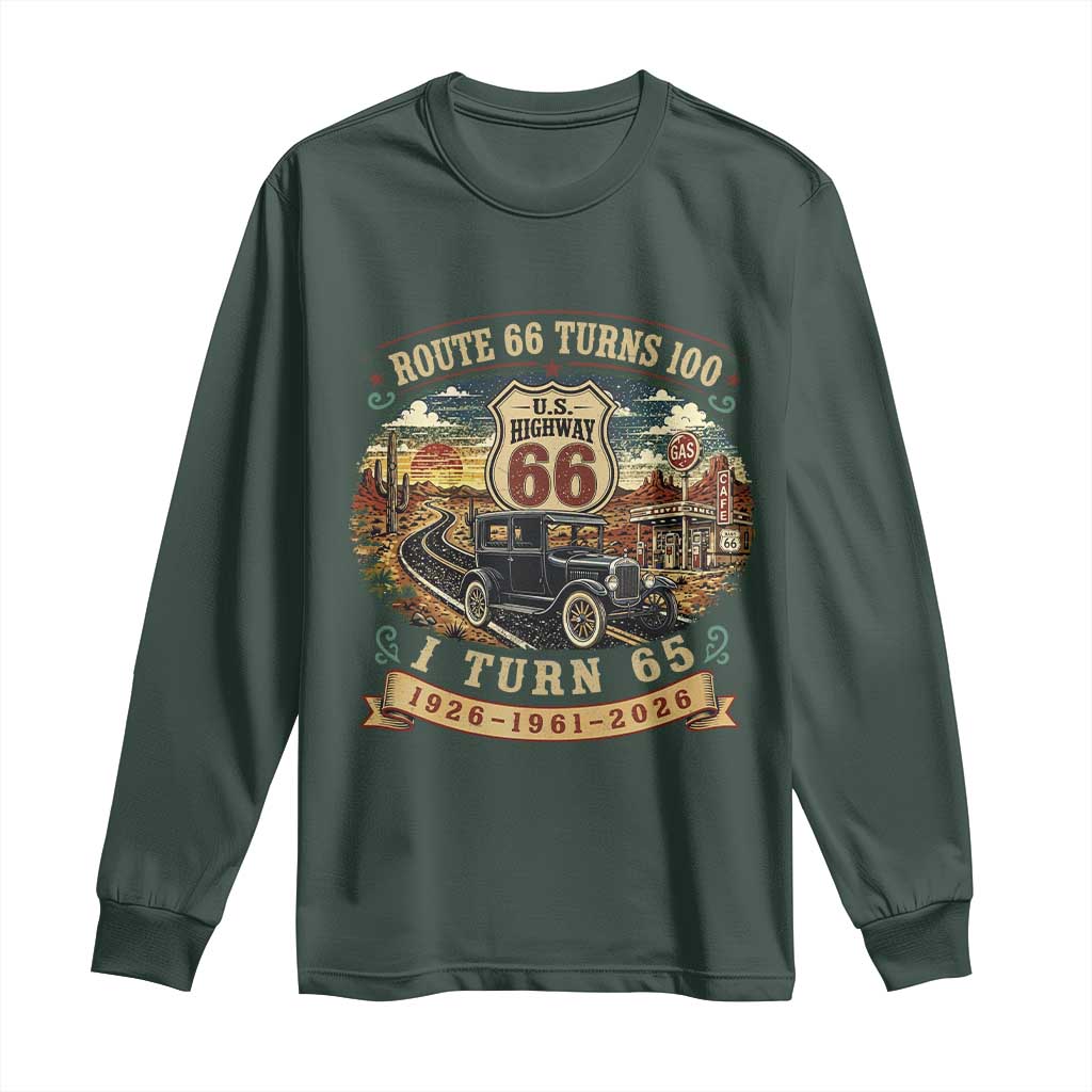 Route Highway 66 Turns 100 I Turn 65 Long Sleeve Shirt Vintage 1961 Road Sign Antique Car Lover 65th Birthday Gift