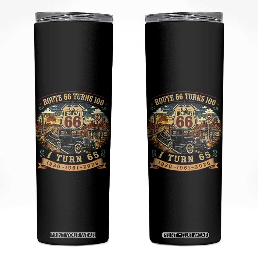 Route Highway 66 Turns 100 I Turn 65 Skinny Tumbler Vintage 1961 Road Sign Antique Car Lover 65th Birthday Gift
