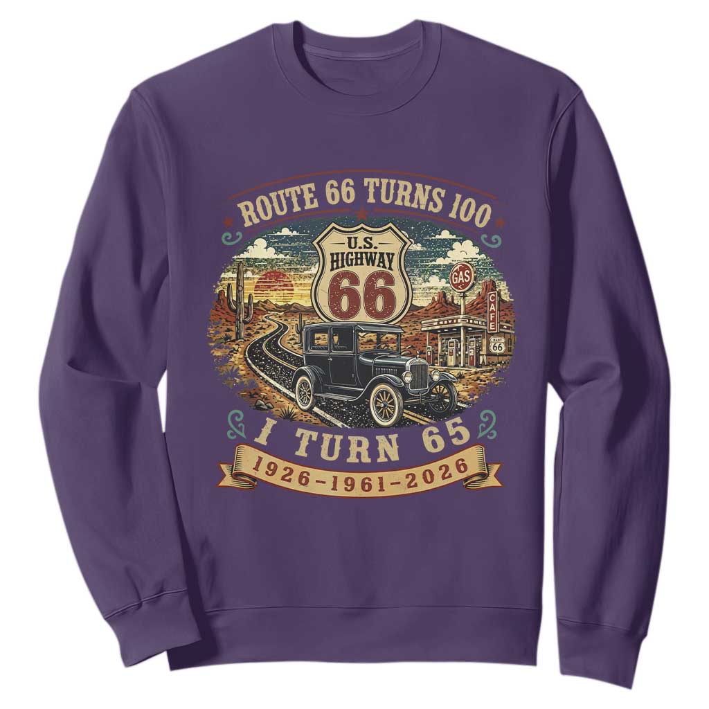 Route Highway 66 Turns 100 I Turn 65 Sweatshirt Vintage 1961 Road Sign Antique Car Lover 65th Birthday Gift