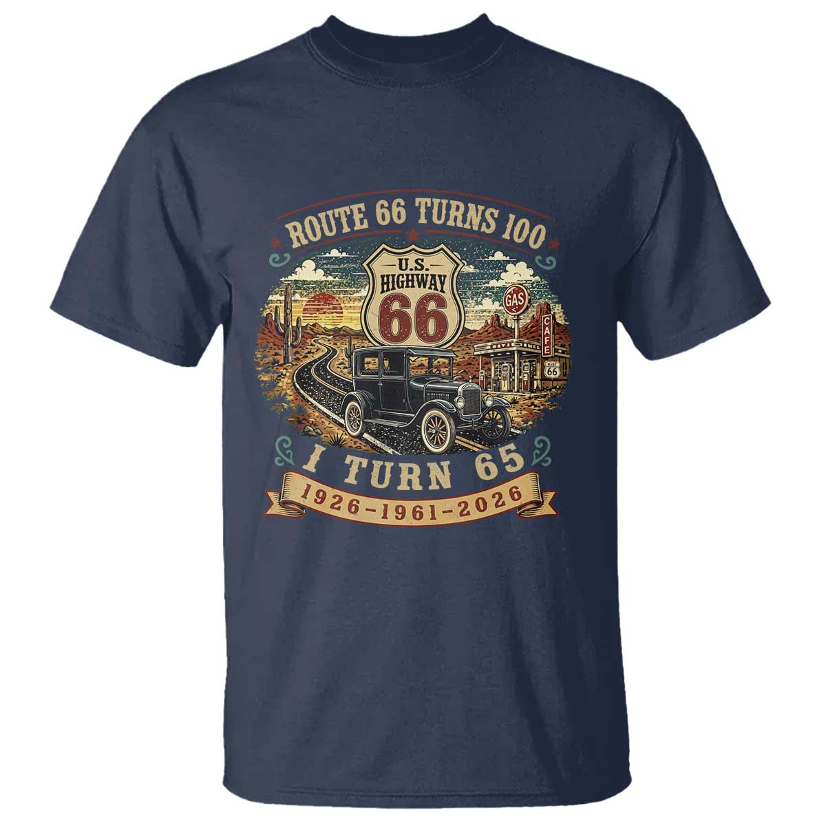 Route Highway 66 Turns 100 I Turn 65 T Shirt Vintage 1961 Road Sign Antique Car Lover 65th Birthday Gift