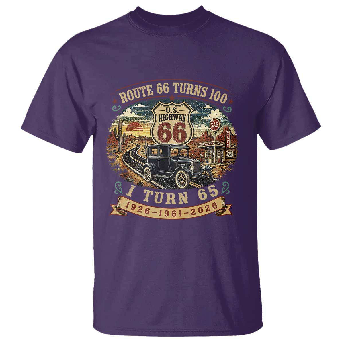 Route Highway 66 Turns 100 I Turn 65 T Shirt Vintage 1961 Road Sign Antique Car Lover 65th Birthday Gift