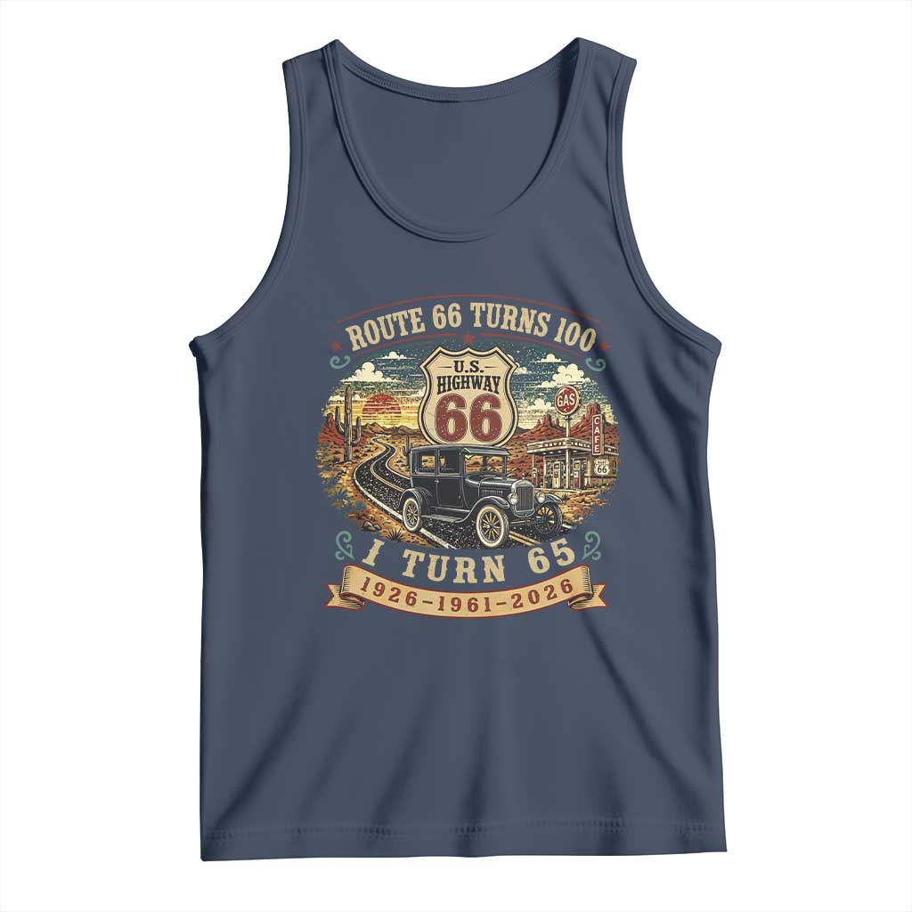 Route Highway 66 Turns 100 I Turn 65 Tank Top Vintage 1961 Road Sign Antique Car Lover 65th Birthday Gift