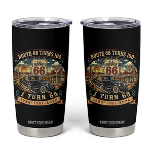Route Highway 66 Turns 100 I Turn 65 Tumbler Cup Vintage 1961 Road Sign Antique Car Lover 65th Birthday Gift