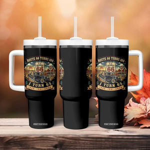 Route Highway 66 Turns 100 I Turn 65 Tumbler With Handle Vintage 1961 Road Sign Antique Car Lover 65th Birthday Gift