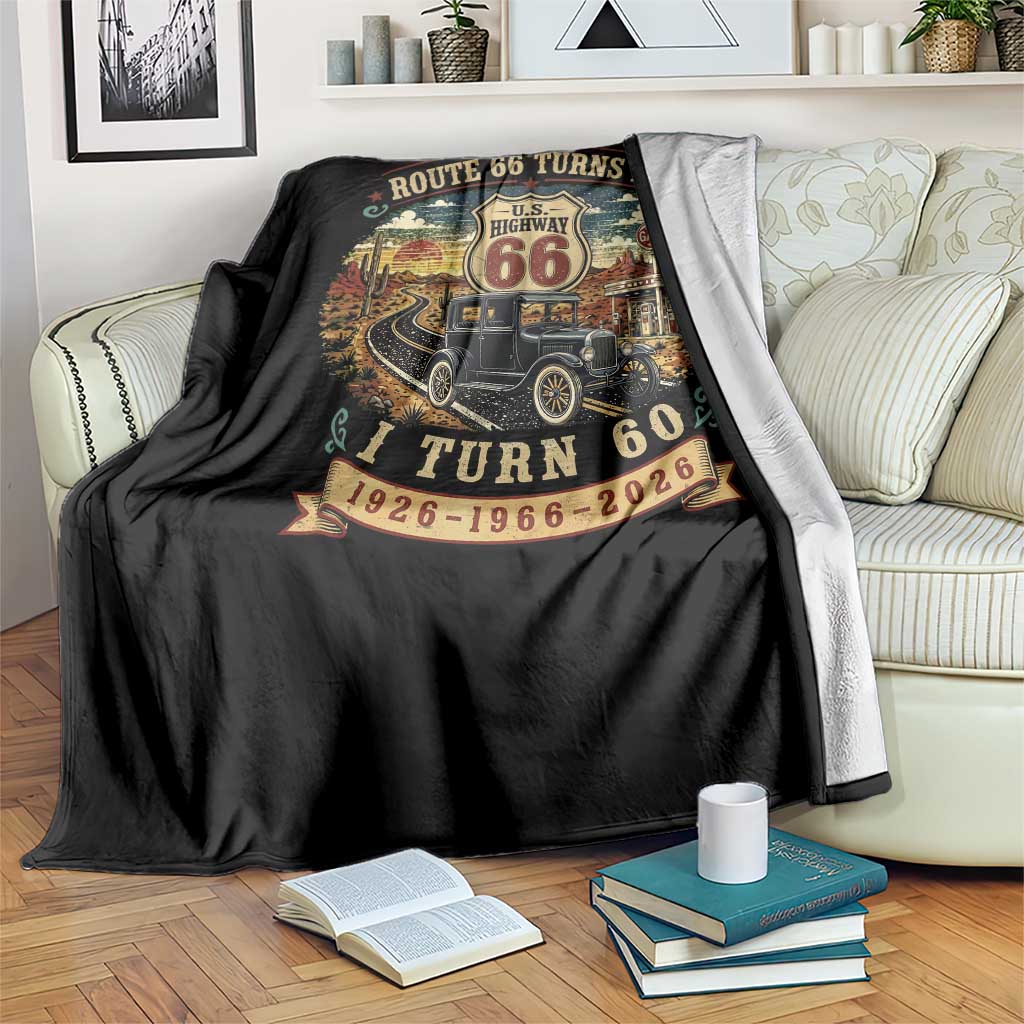 Route Highway 66 Turns 100 I Turn 60 Throw Blanket Vintage 1966 Road Sign Antique Car Lover 60th Birthday Gift