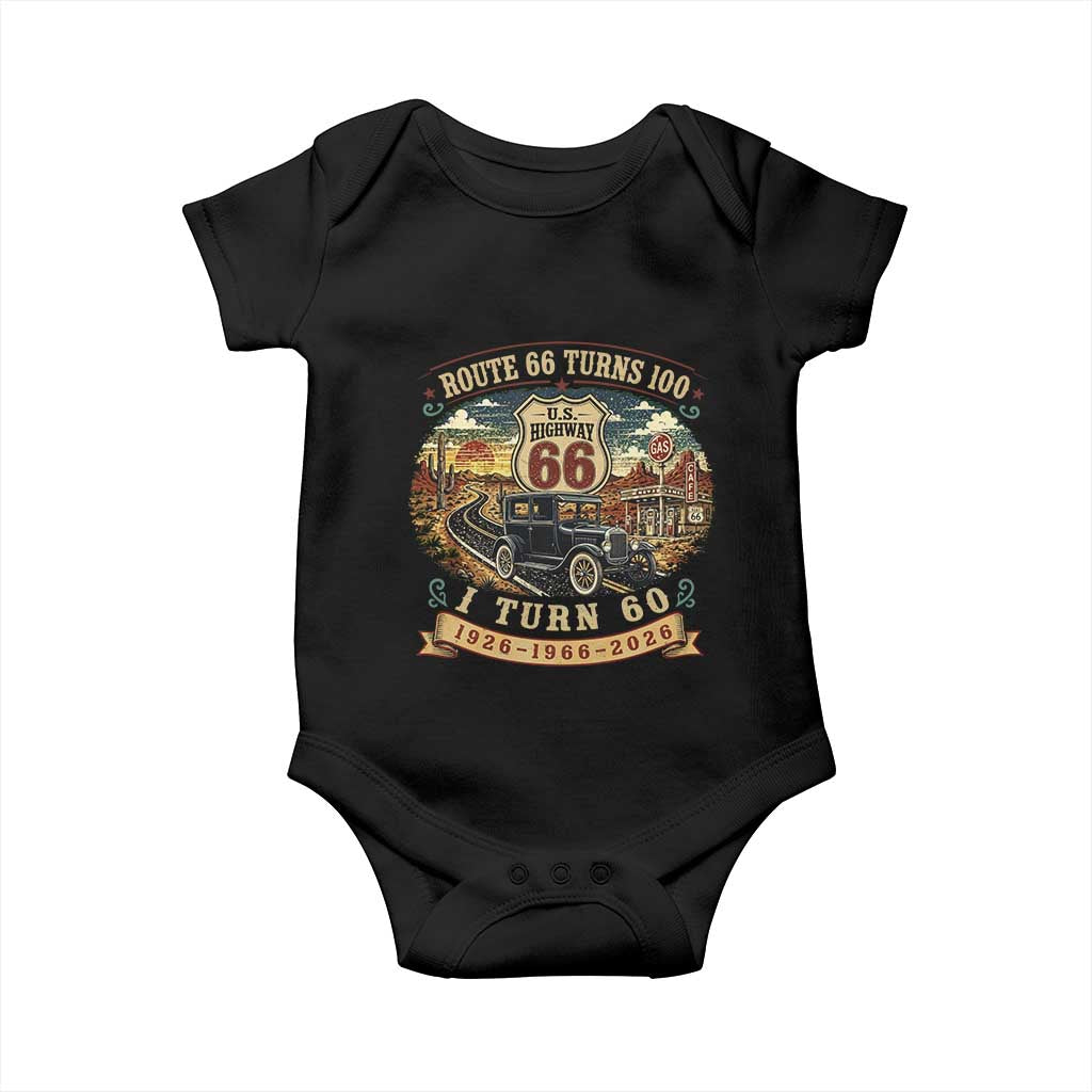 Route Highway 66 Turns 100 I Turn 60 Baby Onesie Vintage 1966 Road Sign Antique Car Lover 60th Birthday Gift