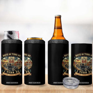Route Highway 66 Turns 100 I Turn 60 4 in 1 Can Cooler Tumbler Vintage 1966 Road Sign Antique Car Lover 60th Birthday Gift
