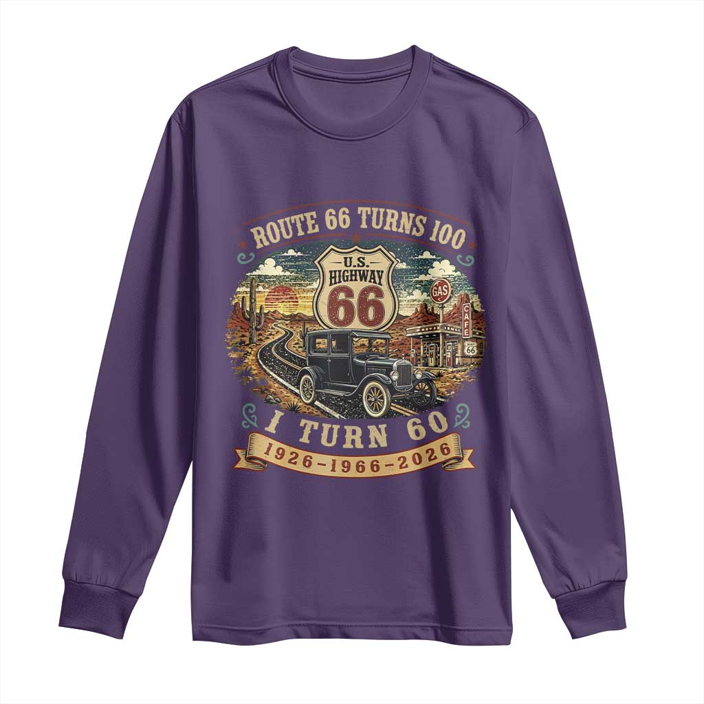 Route Highway 66 Turns 100 I Turn 60 Long Sleeve Shirt Vintage 1966 Road Sign Antique Car Lover 60th Birthday Gift