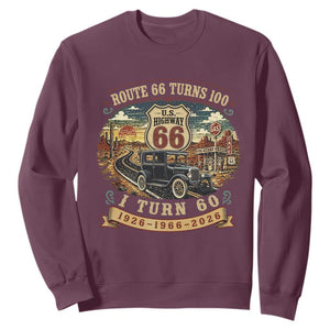 Route Highway 66 Turns 100 I Turn 60 Sweatshirt Vintage 1966 Road Sign Antique Car Lover 60th Birthday Gift