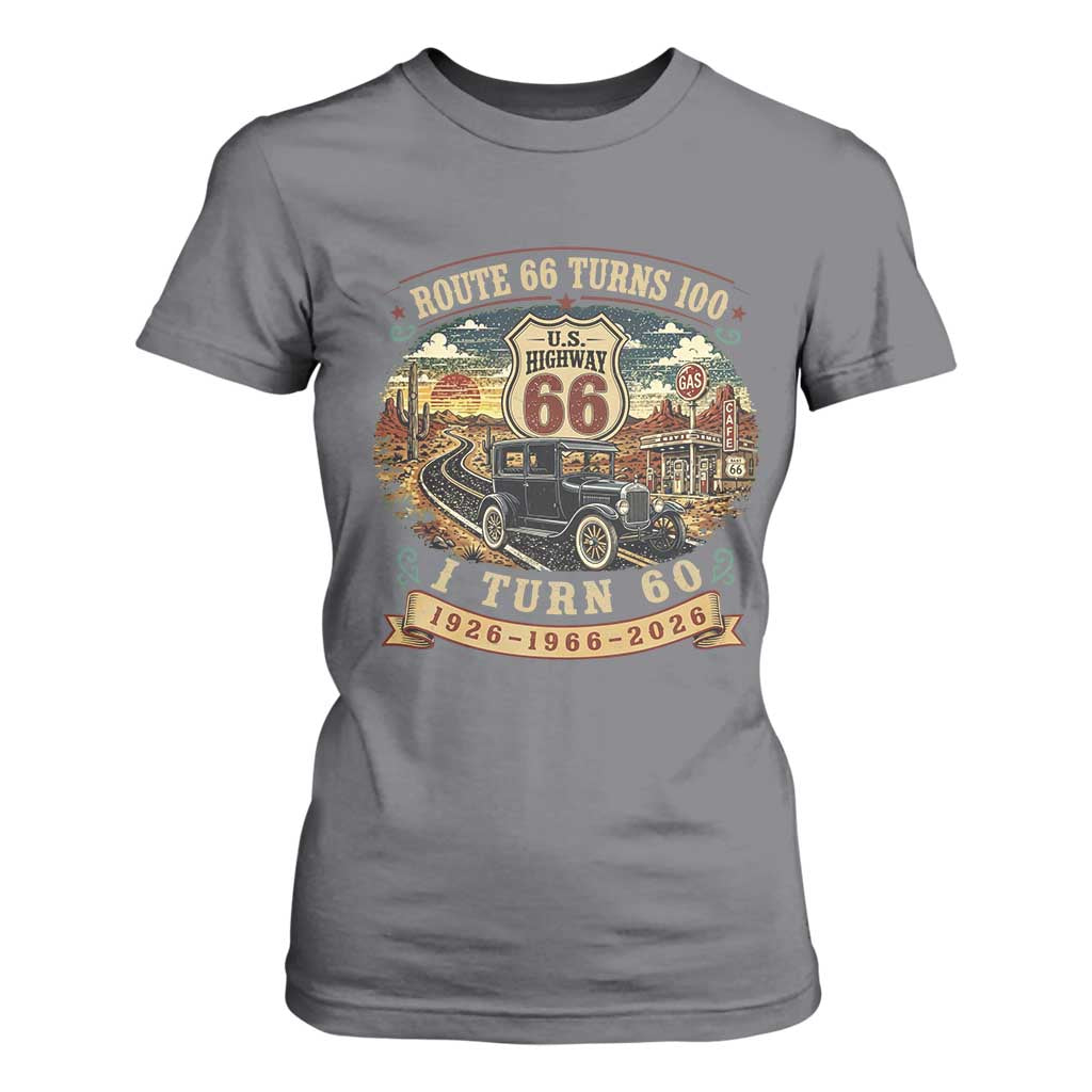 Route Highway 66 Turns 100 I Turn 60 T Shirt For Women Vintage 1966 Road Sign Antique Car Lover 60th Birthday Gift