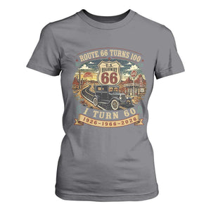Route Highway 66 Turns 100 I Turn 60 T Shirt For Women Vintage 1966 Road Sign Antique Car Lover 60th Birthday Gift