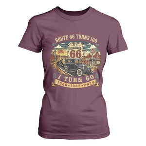Route Highway 66 Turns 100 I Turn 60 T Shirt For Women Vintage 1966 Road Sign Antique Car Lover 60th Birthday Gift