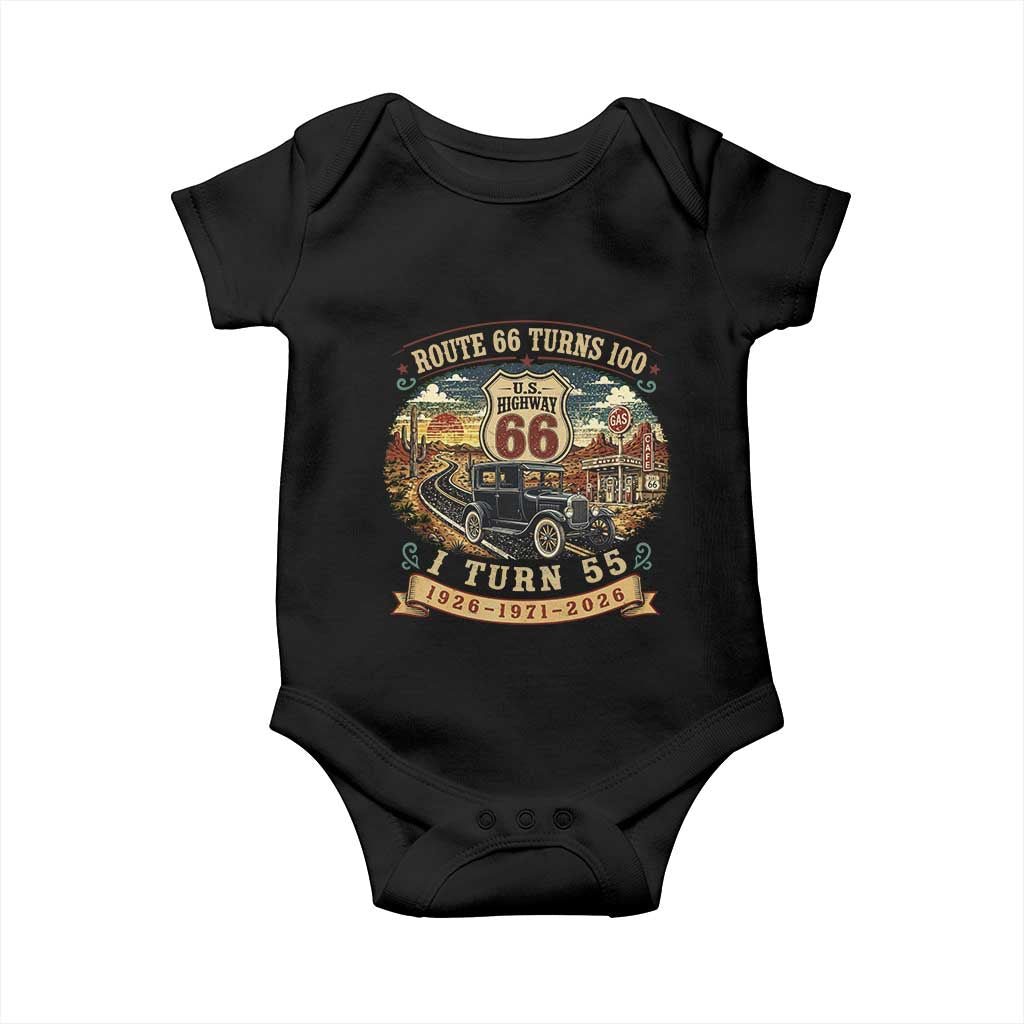 Route Highway 66 Turns 100 I Turn 55 Baby Onesie Vintage 1971 Road Sign Antique Car Lover 55th Birthday Gift