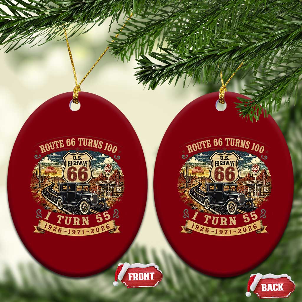 Route Highway 66 Turns 100 I Turn 55 Ceramic Ornament Vintage 1971 Road Sign Antique Car Lover 55th Birthday Gift