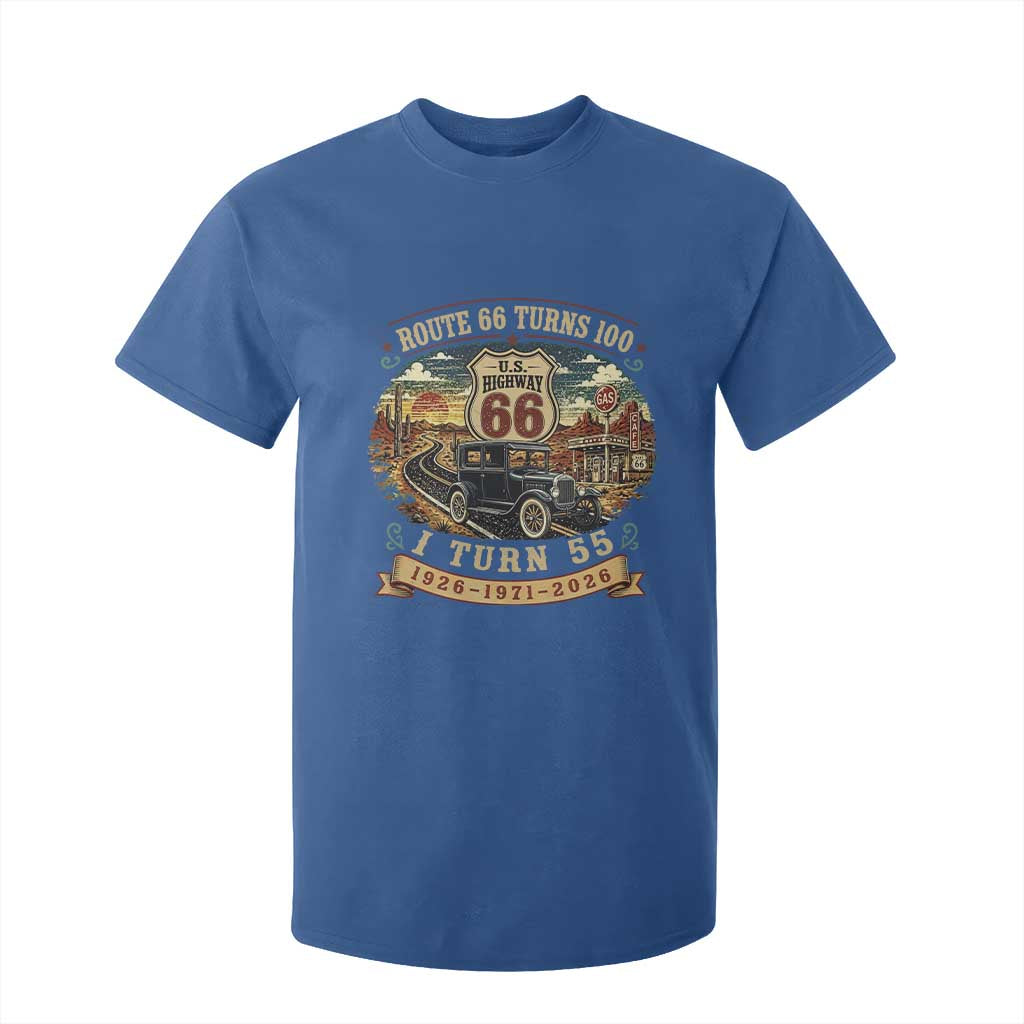 Route Highway 66 Turns 100 I Turn 55 T Shirt For Kid Vintage 1971 Road Sign Antique Car Lover 55th Birthday Gift
