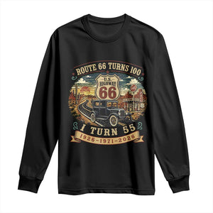 Route Highway 66 Turns 100 I Turn 55 Long Sleeve Shirt Vintage 1971 Road Sign Antique Car Lover 55th Birthday Gift