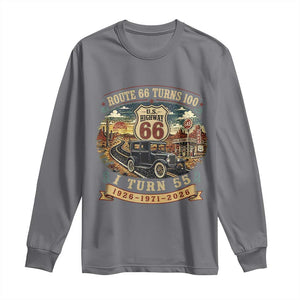 Route Highway 66 Turns 100 I Turn 55 Long Sleeve Shirt Vintage 1971 Road Sign Antique Car Lover 55th Birthday Gift