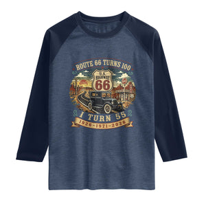 Route Highway 66 Turns 100 I Turn 55 Raglan Shirt Vintage 1971 Road Sign Antique Car Lover 55th Birthday Gift