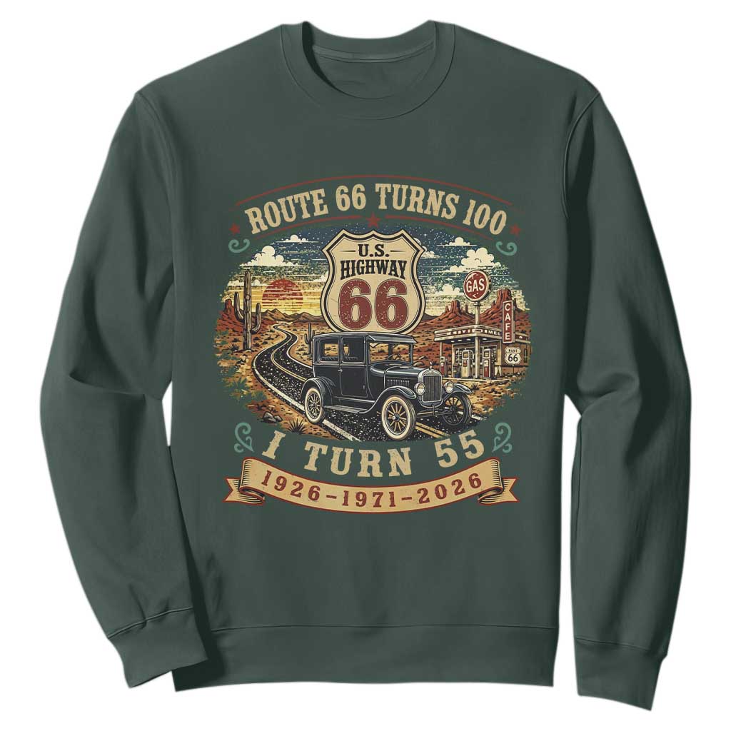 Route Highway 66 Turns 100 I Turn 55 Sweatshirt Vintage 1971 Road Sign Antique Car Lover 55th Birthday Gift