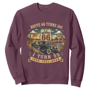 Route Highway 66 Turns 100 I Turn 55 Sweatshirt Vintage 1971 Road Sign Antique Car Lover 55th Birthday Gift