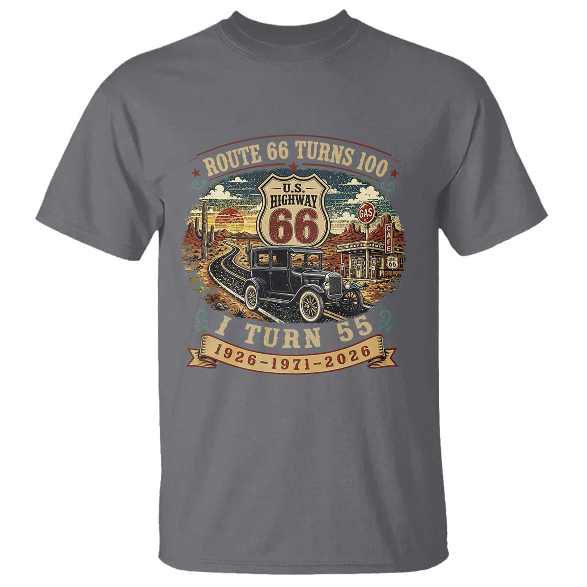 Route Highway 66 Turns 100 I Turn 55 T Shirt Vintage 1971 Road Sign Antique Car Lover 55th Birthday Gift