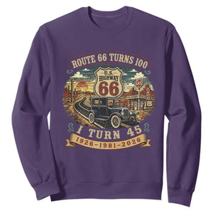Route Highway 66 Turns 100 I Turn 45 Sweatshirt Vintage 1981 Road Sign Antique Car Lover 45th Birthday Gift