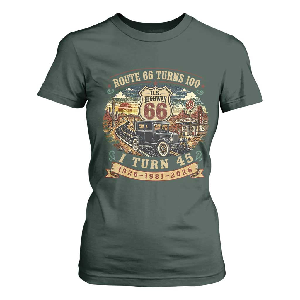 Route Highway 66 Turns 100 I Turn 45 T Shirt For Women Vintage 1981 Road Sign Antique Car Lover 45th Birthday Gift