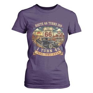 Route Highway 66 Turns 100 I Turn 45 T Shirt For Women Vintage 1981 Road Sign Antique Car Lover 45th Birthday Gift