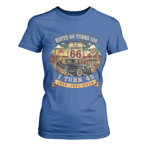 Route Highway 66 Turns 100 I Turn 45 T Shirt For Women Vintage 1981 Road Sign Antique Car Lover 45th Birthday Gift