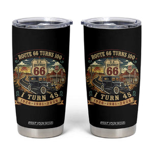 Route Highway 66 Turns 100 I Turn 45 Tumbler Cup Vintage 1981 Road Sign Antique Car Lover 45th Birthday Gift