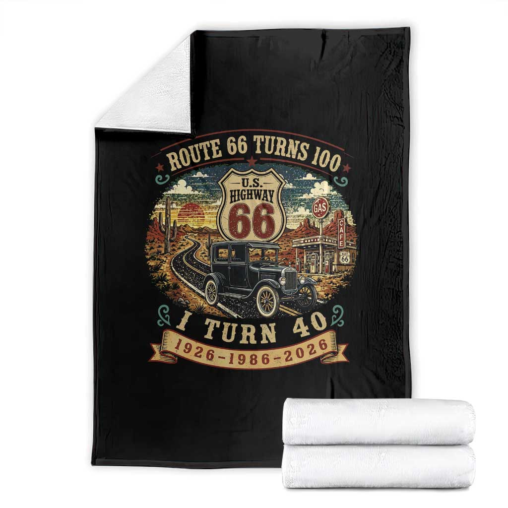 Route Highway 66 Turns 100 I Turn 40 Throw Blanket Vintage 1986 Road Sign Antique Car Lover 40th Birthday Gift