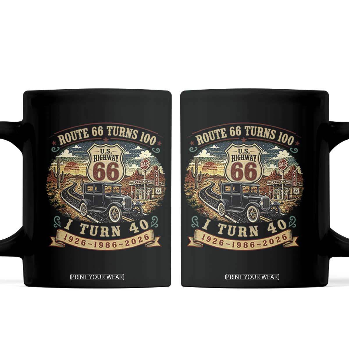 Route Highway 66 Turns 100 I Turn 40 Coffee Mug Vintage 1986 Road Sign Antique Car Lover 40th Birthday Gift