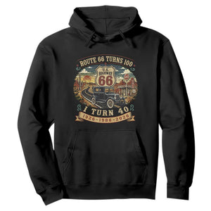 Route Highway 66 Turns 100 I Turn 40 Hoodie Vintage 1986 Road Sign Antique Car Lover 40th Birthday Gift