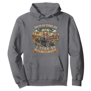Route Highway 66 Turns 100 I Turn 40 Hoodie Vintage 1986 Road Sign Antique Car Lover 40th Birthday Gift