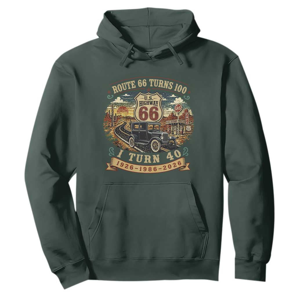 Route Highway 66 Turns 100 I Turn 40 Hoodie Vintage 1986 Road Sign Antique Car Lover 40th Birthday Gift
