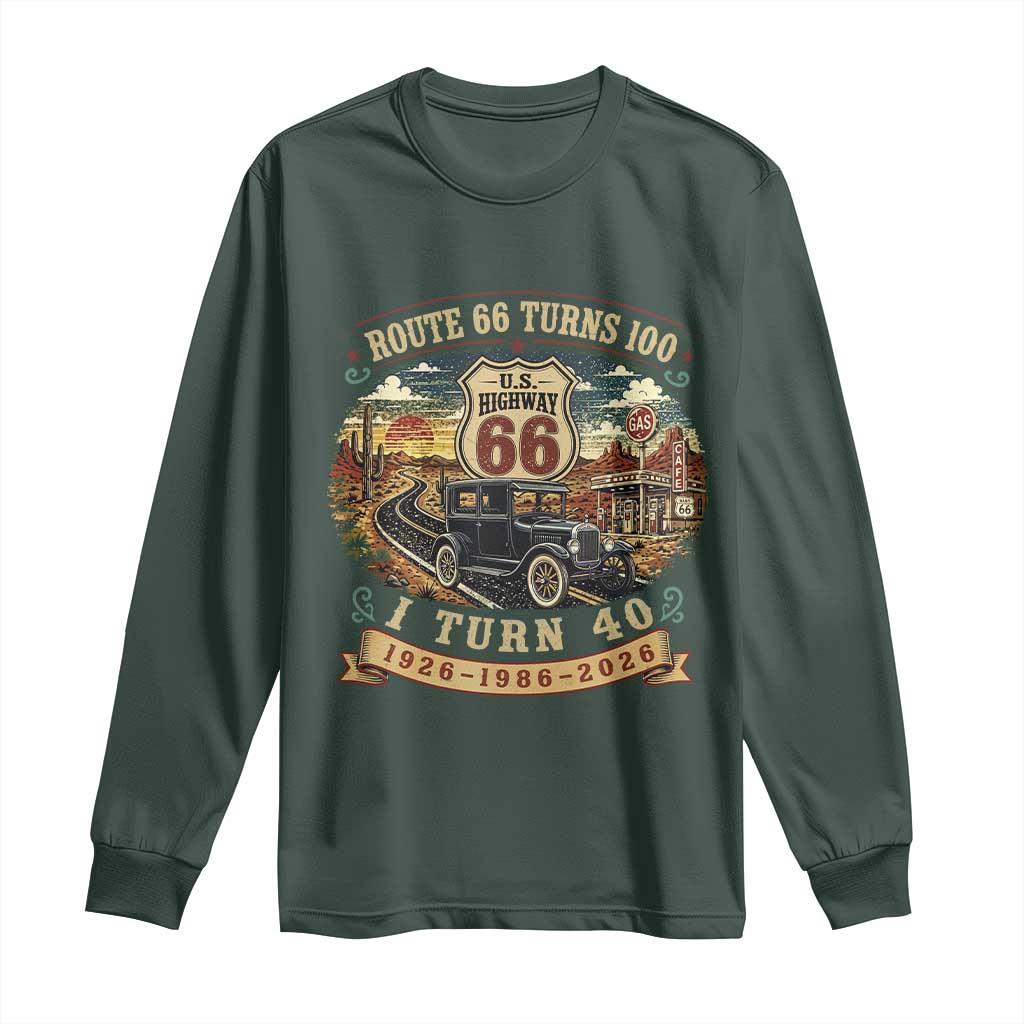 Route Highway 66 Turns 100 I Turn 40 Long Sleeve Shirt Vintage 1986 Road Sign Antique Car Lover 40th Birthday Gift