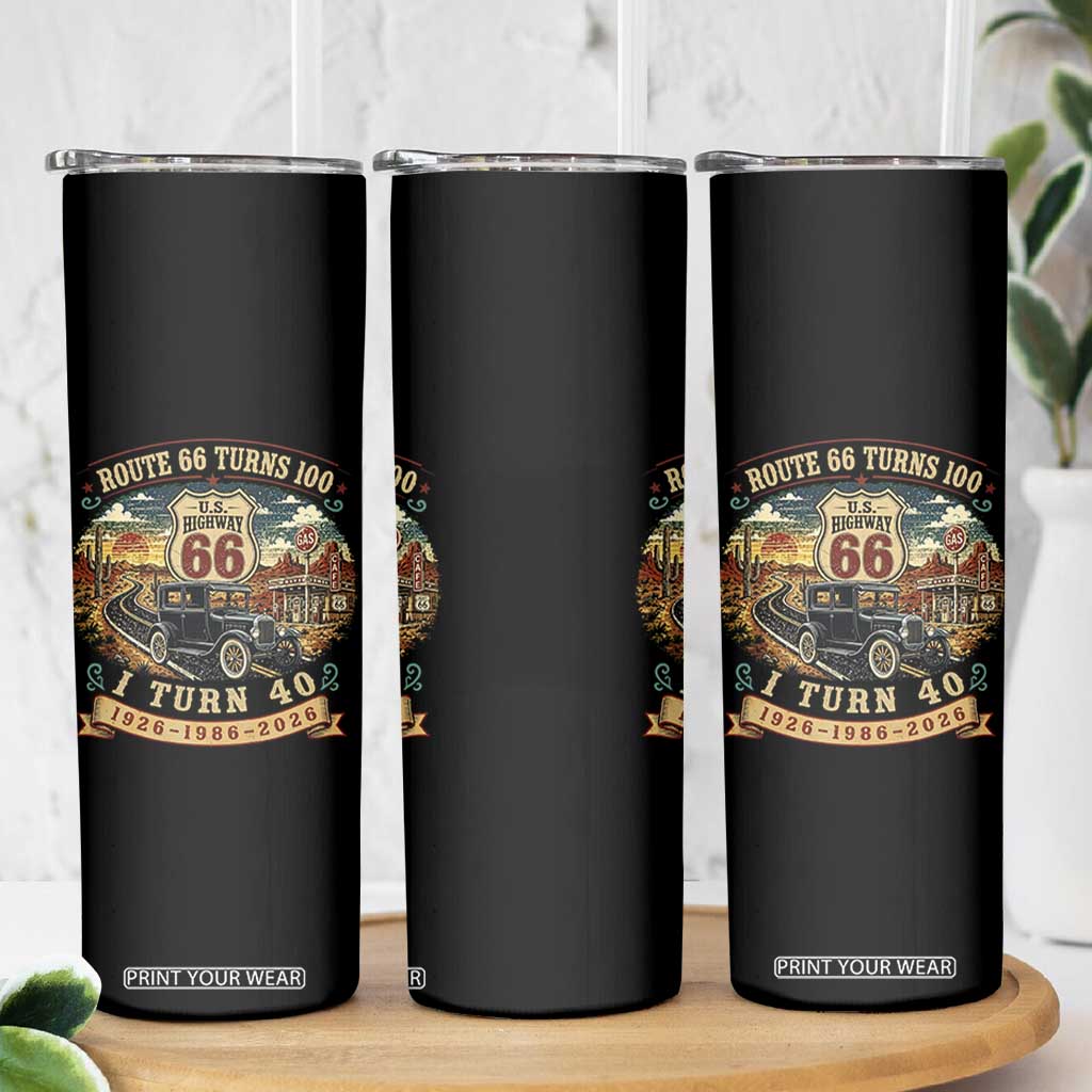 Route Highway 66 Turns 100 I Turn 40 Skinny Tumbler Vintage 1986 Road Sign Antique Car Lover 40th Birthday Gift